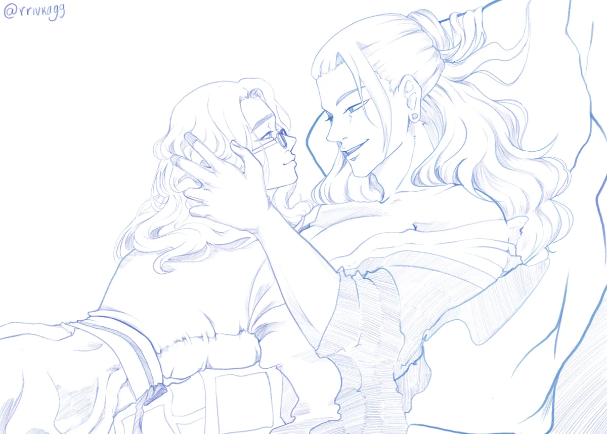 Commissioned line art featuring Anya with another character